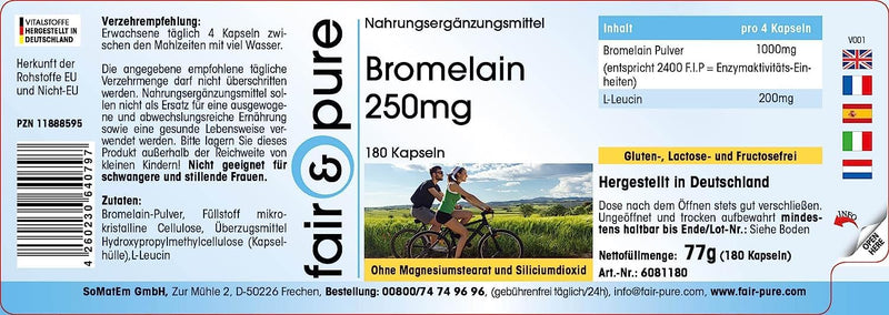 Fair & Pure® - Bromelain 250mg (600 FIP) - vegan - natural pineapple enzyme - without magnesium stearate - time-delayed release - 180 DRcaps® - NewNest Australia