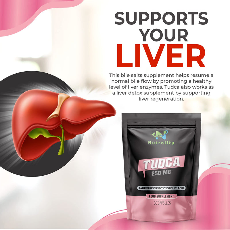 Nutrality Tudca Supplement 250mg - 60-Day Supply Tudca Bile Salts for Liver Cleanse Detox and Repair - Brain Health, Mitochondria Support, Gut Microbiome Booster - Suitable for Vegans & Vegetarians - NewNest Australia