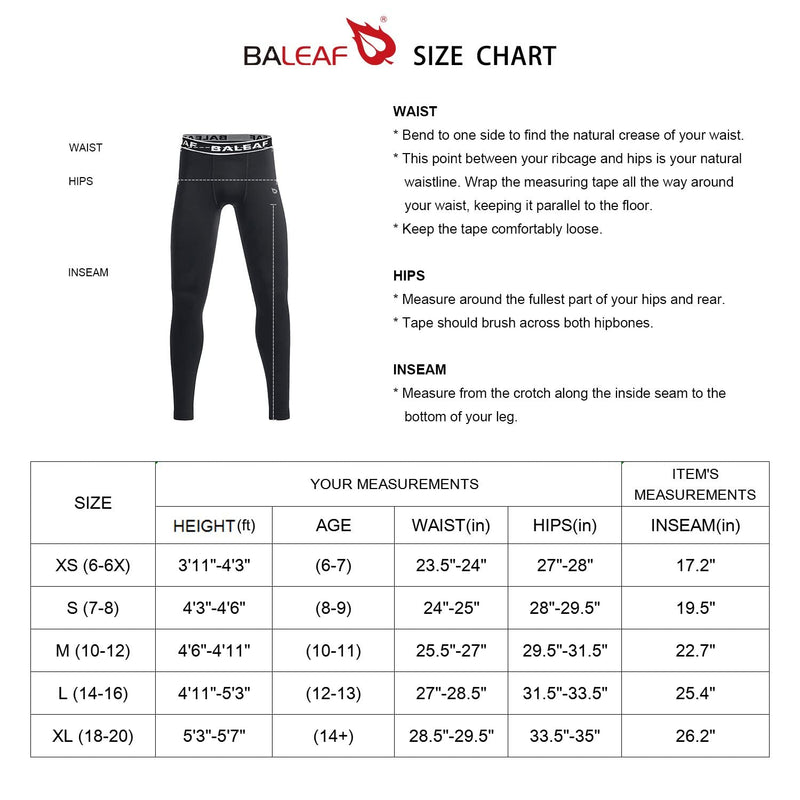 BALEAF Youth Boys'/Girls' Compression Pants Base Layer Yoga Leggings Sports Tights Running Workout Training X-Small Navy - NewNest Australia