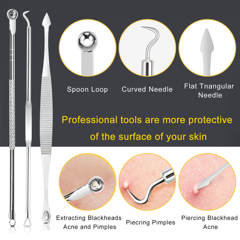 Blackhead Remover Pimple Popping Tool Kit, Boxoyx 10Pcs Professional Pimple Comedone Extractor Popper Tool Acne Removal Kit-Treatment for Pimple, Blackhead, Zit Removing, Forehead,Facial&Nose (Silver) - NewNest Australia