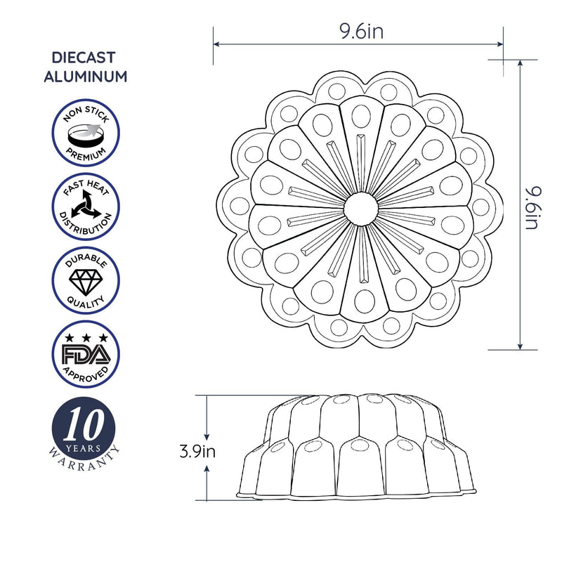 Baker's Secret Bunt Pan 9" Marquise, Extra Thick Cast Aluminum Bundt Cake Pan Baking Pan,2 Layers Non-stick Coating For Easy Release, Baking Supplies- 10cup Cast Aluminum Collection - NewNest Australia