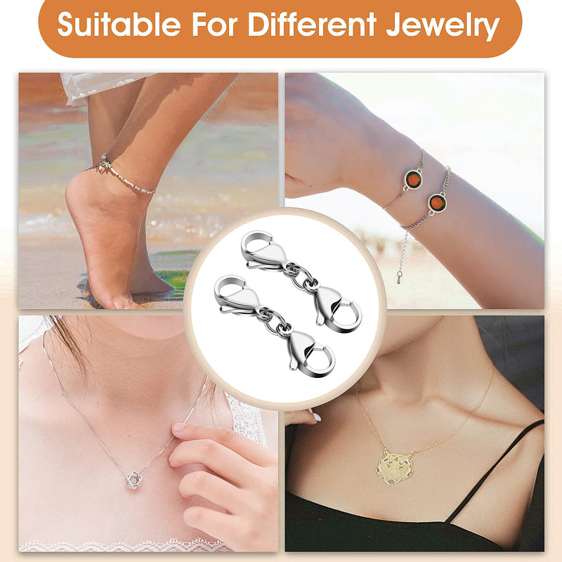 Grevosea 4 Pieces Double Lobster Clasp Extender, Stainless Steel Lobster Claw Clasps Double Claw Connector Bracelet Necklace Extender for DIY Jewelry Making Women and Girls Gifts(Silver) - NewNest Australia