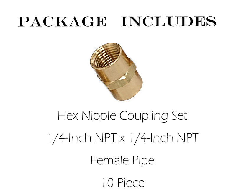 Pipe Fitting and Air Hose Fitings, Hex Nipple Coupling Set - 1/4-Inch NPT x 1/4-Inch NPT,Solid Brass, Female Pipe- 10 Piece - NewNest Australia