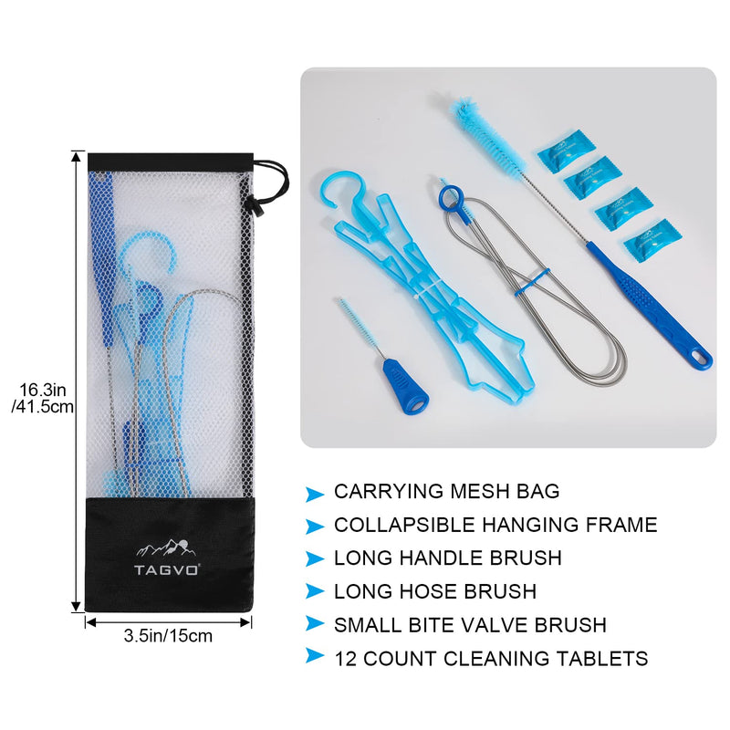 TAGVO Hydration Bladder Cleaning Kit for Universal Water Reservoir, 4 in 1 Cleaner Set-Flexible Long Brush for Hose, Small Brush for Bite Valve, Big Brush for Bladder & Collapsible Hanger for Drying - NewNest Australia