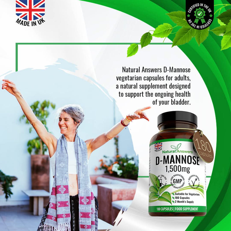 D-Mannose 180 Capsules - Max Strength 1500mg per Serving - Precision DMannose - Vegetarian Capsules not Tablets or Pills, Made in The UK (180 Count (Pack of 1)) 180 Count (Pack of 1) - NewNest Australia