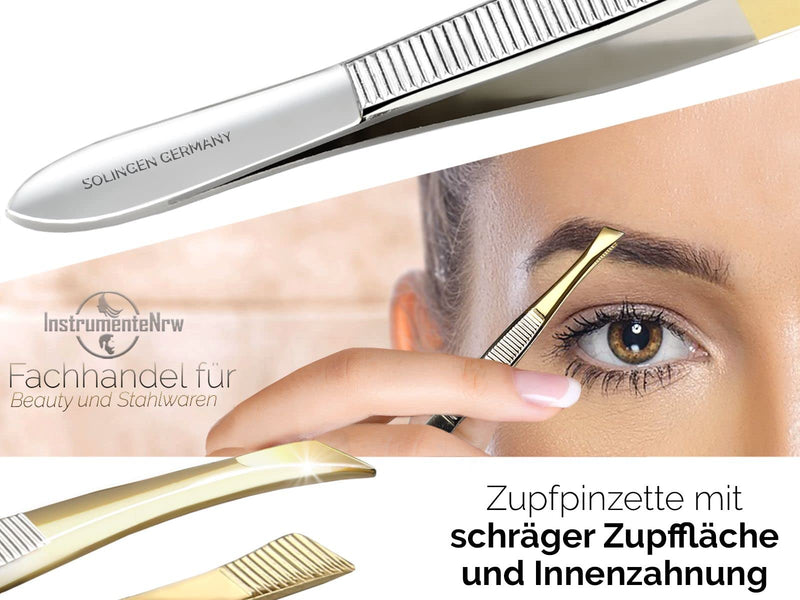 Slicker Tweezers From Solingen, Made In Germany, Eyebrow Tweezers For Face Care For Plucking Eyebrows, Beard Hair Or Small Hairs For Men And Women (Oblique/Gold-Plated) - NewNest Australia