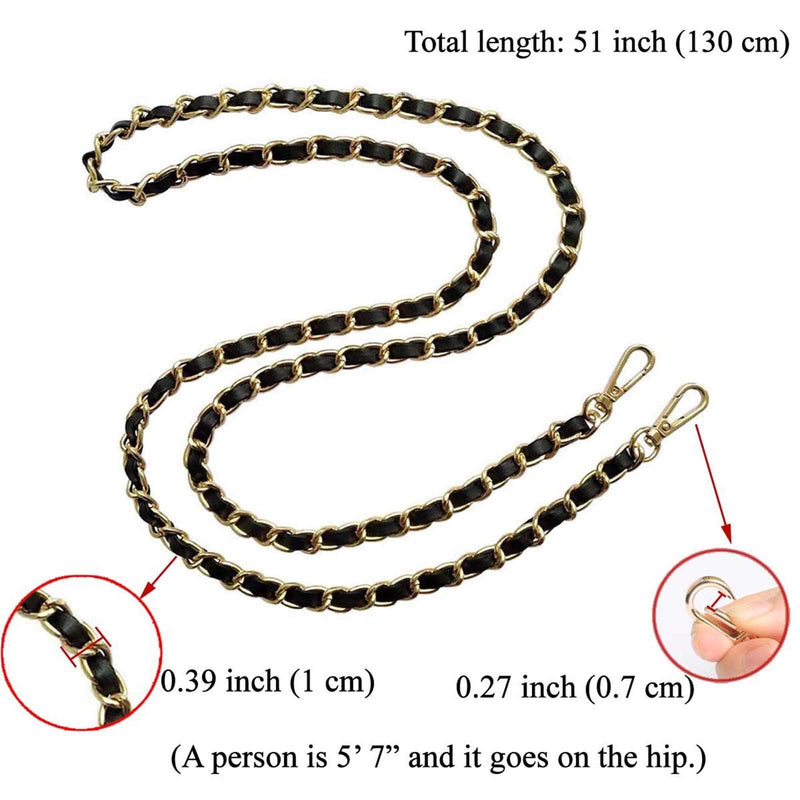 Beaulegan Purse Chain Strap - Microfiber Leather - Replacement for Crossbody Shoulder Bag - 51 Inch Long, Black/Gold Gold - NewNest Australia