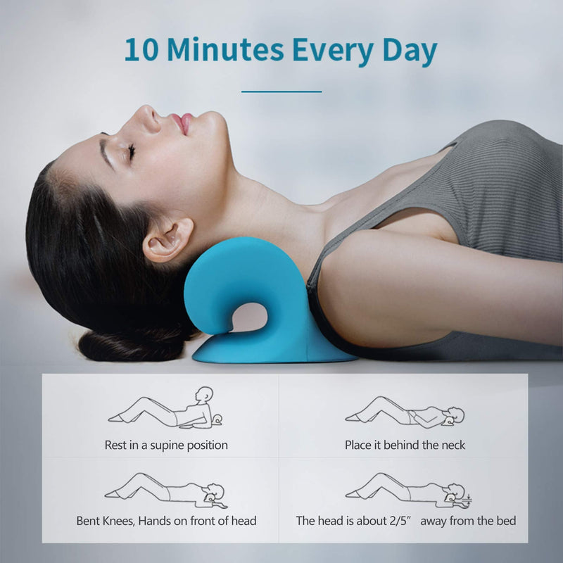Neck and Shoulder Relaxer, Cervical Traction Device for TMJ Pain Relief and Cervical Spine Alignment, Chiropractic Pillow Neck Stretcher(Blue) Blue - NewNest Australia