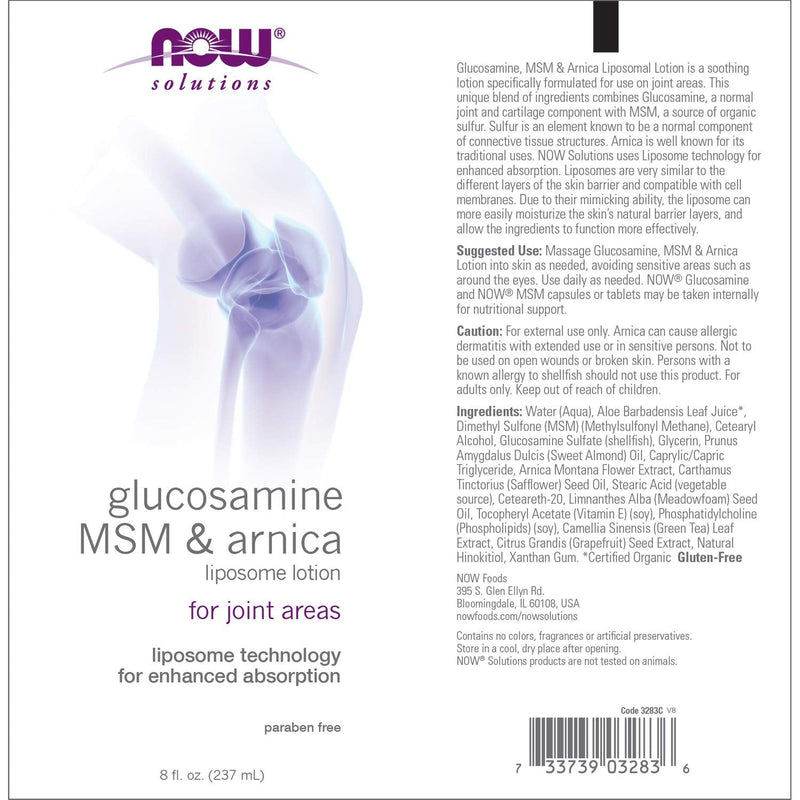 NOW Solutions, Glucosamine, MSM and Arnica Liposome Lotion, For Joint Areas, Liposome Technology for Enhanced Absorbtion, 8-Ounce - NewNest Australia