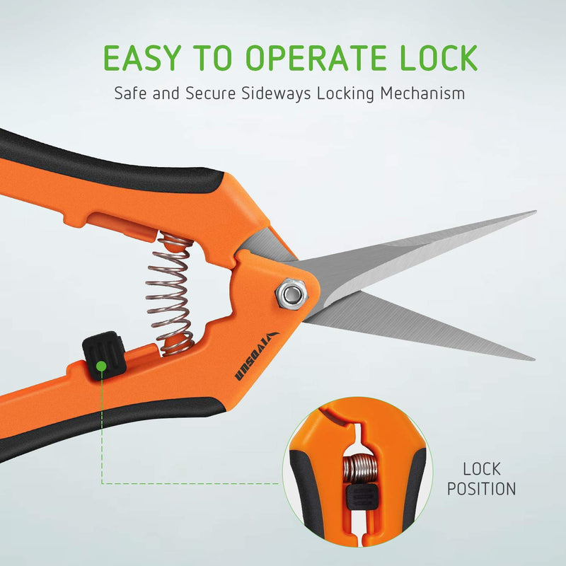 VIVOSUN 6.5 Inch Gardening Hand Pruner Pruning Shear with Straight Stainless Steel Blades Orange - NewNest Australia