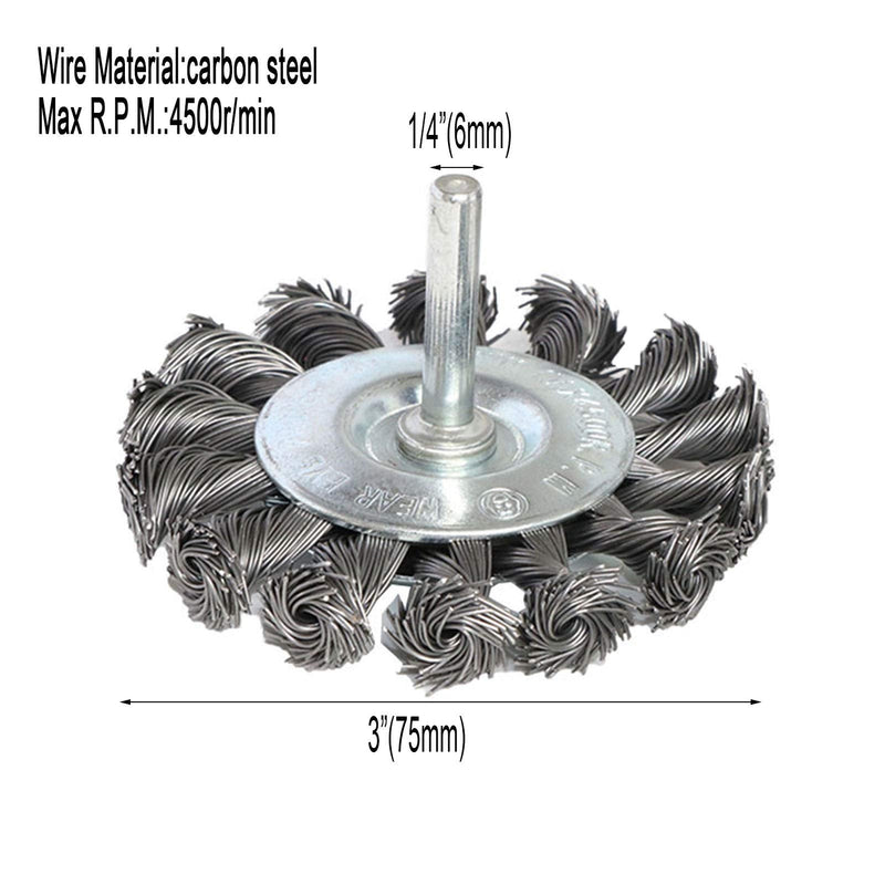 Yutnqin 3PCS 3 Inch Knotted Wire Wheel Brushes Kit for Drill with 1/4-Inch Shank,Twist Brush Set Perfect for Rust Removal, Corrosion and Paint,Wire Wheels for Power-Operated Grinders - NewNest Australia