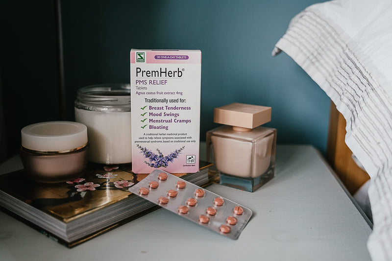 Schwabe Pharma - Premherb PMS Relief - Agnus Castus Fruit Extract 4mg - Traditionally Used for Relief of Breast Tenderness, Mood Swings, Menstrual Cramps, Bloating - 30 Tablets - NewNest Australia
