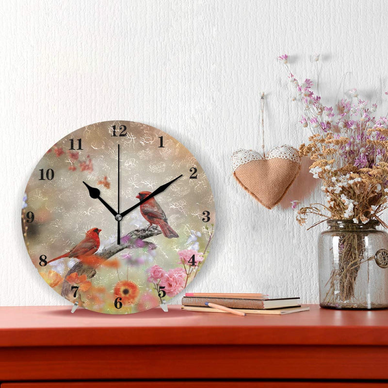 NewNest Australia - susiyo Silent Round Wall Clock Battery Operated Bird Cardinals Acrylic Creative Decorative Wall Clock for Kids Living Room Bedroom Office Kitchen Home Decor 