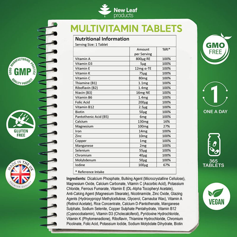Multivitamin & Minerals - 365 Vegan Multivitamins Tablets (1 Year Supply) with Iron High Strength - 26 Essential Active Multivitamin Tablets for Women & Men A-Z Complete Daily Vitamins UK Made 365 Count (Pack of 1) - NewNest Australia
