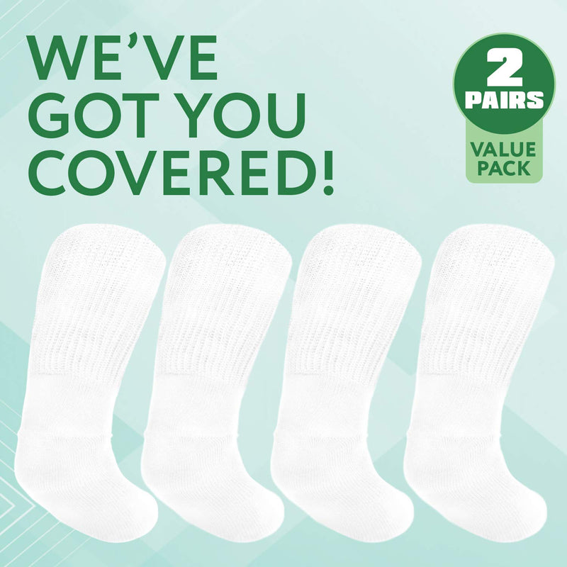 [2 Pairs] One Size Unisex Extra Width Socks in White for Lymphedema - Bariatric Sock - Oversized Sock Stretches up to 30'' Over Calf for Swollen Feet And Mens and Womens Legs - NewNest Australia
