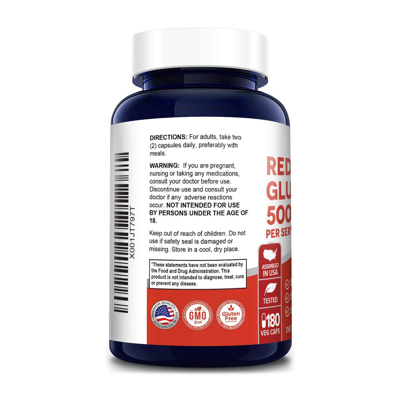 Reduced Glutathione 500 mg 180 Veggie Capsules (Vegan,Non-GMO & Gluten-Free) L-Glutathione - NewNest Australia