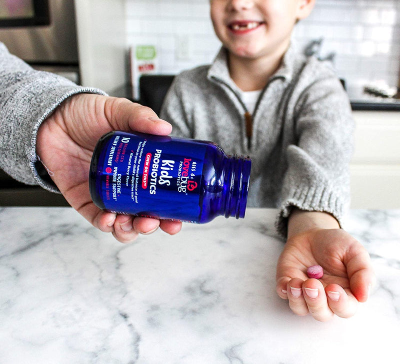 LoveBug Probiotics for Kids Immune Support, 10 Billion CFU & 6 Strains, 30 Natural Berry Flavored Chewable Tablets, Probiotic Supplement for Digestive & Immune Health, Allergen Friendly. - NewNest Australia