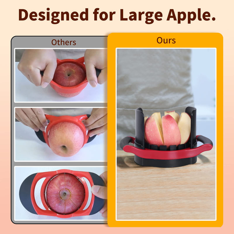 OOKUU Apple Slicer Corer, [Large Size] 8-Blade Heavy Duty Apple Cutter with Base, [Upgraded] Cut Apples All The Way Through, Stainless Steel Ultra-Sharp Blade, Fruit & Vegetable Divider, Wedger, Red - NewNest Australia