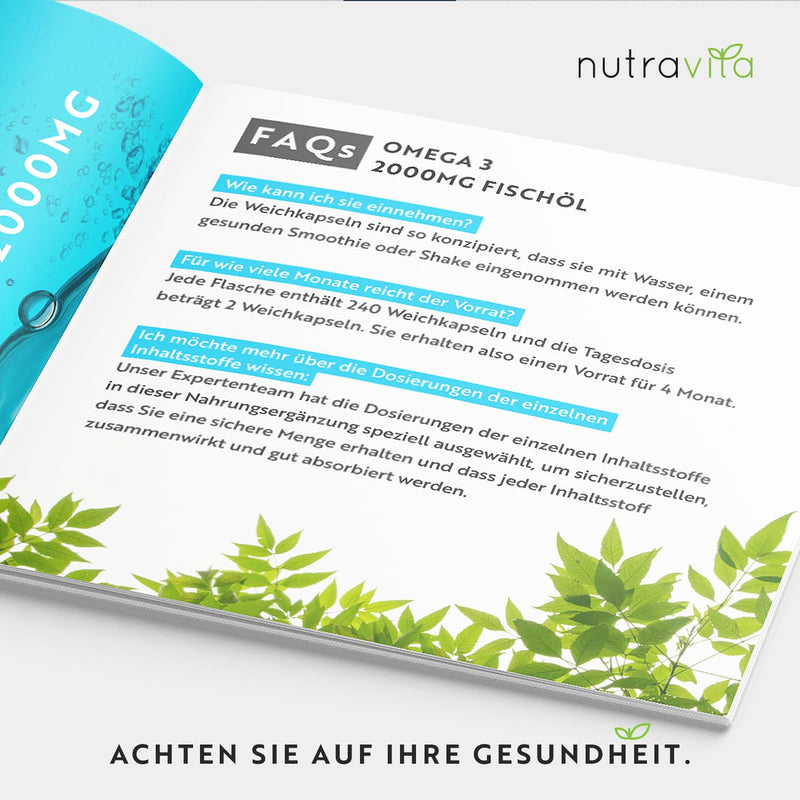 Omega 3 2000 mg - pure fish oil from SUSTAINABLE fishing - HIGH DOSE with 660 mg EPA & 440 mg DHA per serving - 240 high-dose capsules - tested/certified in Germany - NewNest Australia