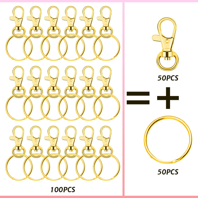 Gold Keychain Rings for Craft, Paxcoo 100pcs Keychain Hardware Kit Includes 50Pcs Key Chain Hooks and 50pcs Key Rings, Bulk Keychain Making Supplies for Resin Craft, Acrylic Blanks Gold - NewNest Australia