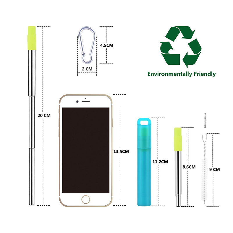 WOLFTEETH 2 Pack Reusable Telescopic Metal Straws with Food Grade Silicone Tip, Collapsible Stainless Steel Folding Drinking Straws with Portable Plastic Case & Cleaning Brush, Green & Rose 502603 - NewNest Australia