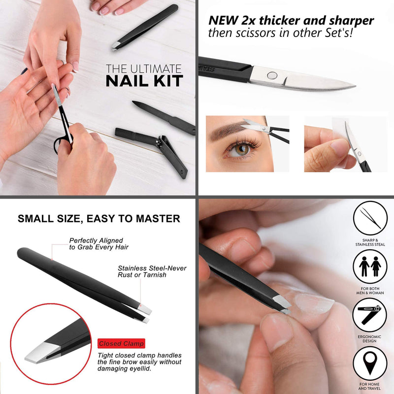 Professional Nail Clipper Set From Nailey For Men And Women Nail Set For Foot Or Fingernails | Nail Care Set In Leather Case | Manicure And Pedicure Set For Men & Women | Nail Cutter | New 2021 Black - NewNest Australia