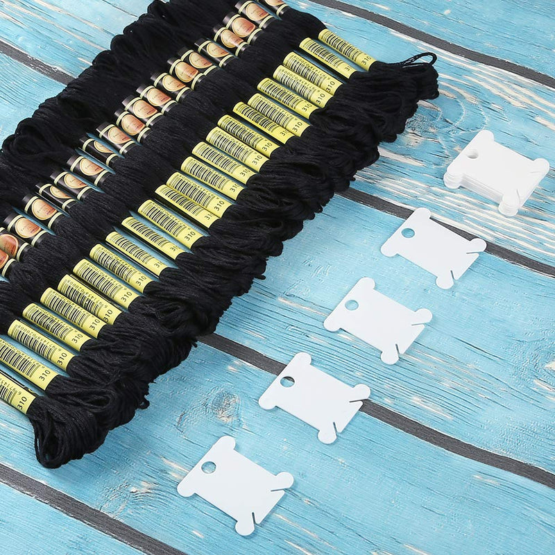 Pllieay 24 Skeins Black Embroidery Threads Cotton Embroidery Floss Friendship Bracelets Floss with 12 Pieces Floss Bobbins for Halloween Knitting, Embroidery Stitching and Cross Stitch Project - NewNest Australia