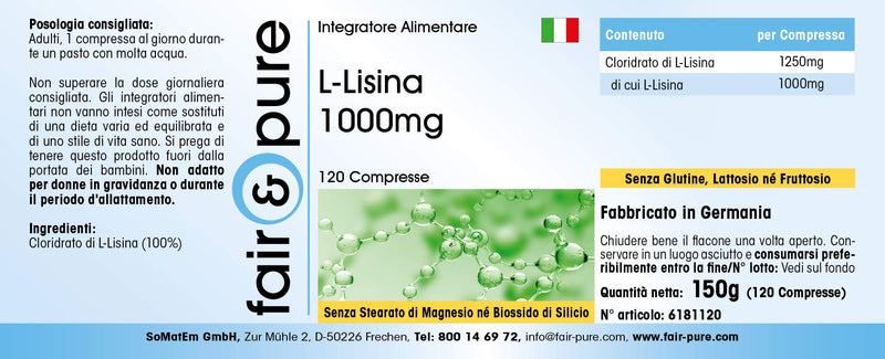 Fair & Pure® - L-Lysine tablets - 1000mg - high dosage - vegan - 120 tablets - NewNest Australia