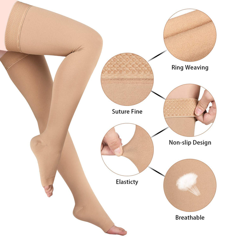 Evolyline Medical Open Toe Thigh High Compression Socks for Women & Men, Beige Compression Stockings toeless 20-30 mmHg Graduated Support Stockings for Varicose Veins, Edema, Flight M - NewNest Australia