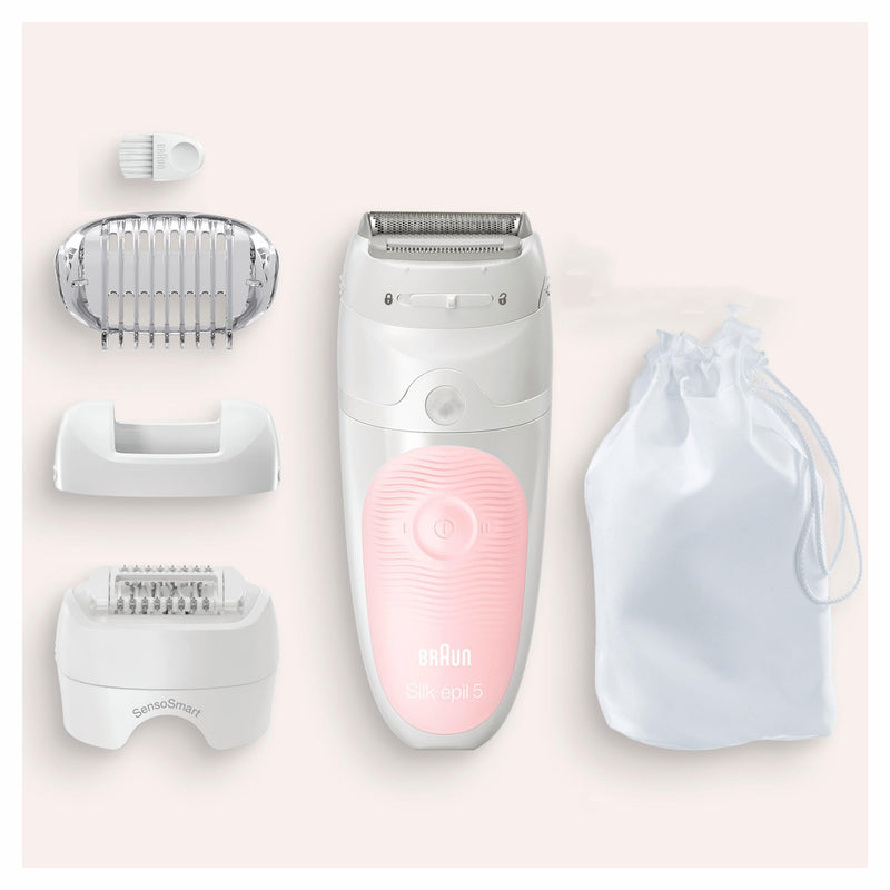 Braun Silk-épil 5 women's epilator for hair removal / hair remover, attachments for razor, trimmer and massage for body, bag, gift woman, 5-620, flamingo razor, trimmer and massage for body, bag, Valentine's Day gift for her - NewNest Australia