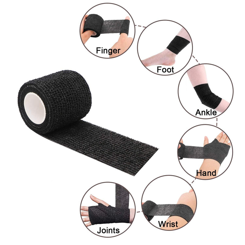 Self-Adhesive Bandage Black Adhesive Bandage Elastic Bandage 9 Rolls Breathable Self-Adhesive Wrap Elastic Tattoo Grip Tape For Tattoo Grip Cover Wrist Sprains Swelling - NewNest Australia
