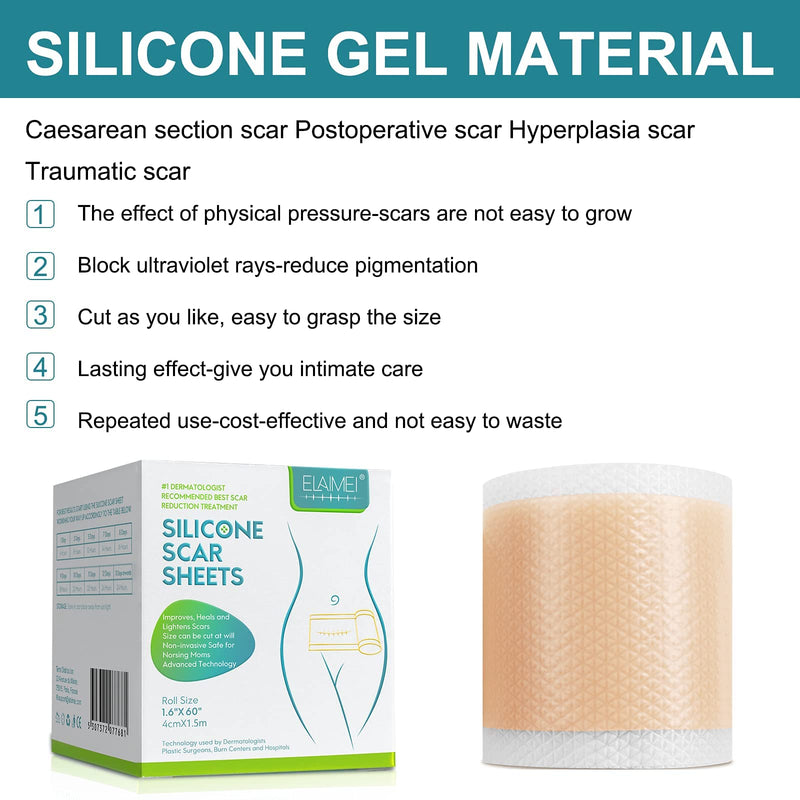 Silicone Scar Sheets, Effective and Medical Silicone Tape for Surgery Scars, Silicone Scar Strips for Body Scar, Burn Scar, and Keloid Scar Treatment (1.6” x 60”Roll-1.5M) 1.6” x 60”Roll-1.5M - NewNest Australia