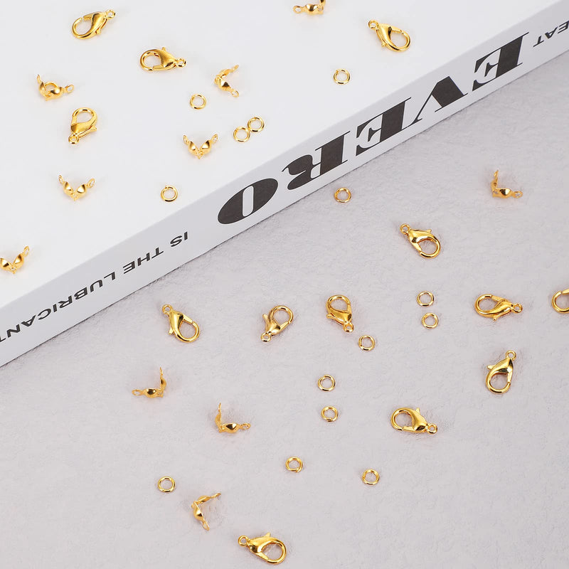 450 Pieces Jewelry Making Accessories Set Includes 200 Pieces Bead Tips Knot Covers 200 Pieces Open Jump Ring Connectors and 50 Pieces Lobster Claw Clasps for DIY Jewelry Crafts Making (Gold) Gold - NewNest Australia