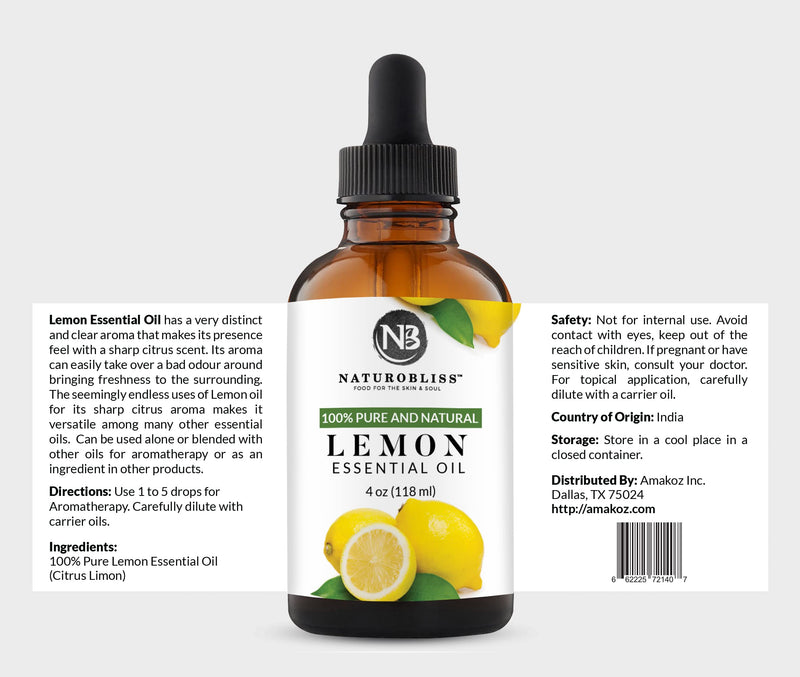 NaturoBliss 100% Pure Lemon Essential Oil Therapeutic Grade Premium Quality (4 fl. oz) with Glass Dropper, Perfect for Aromatherapy - NewNest Australia