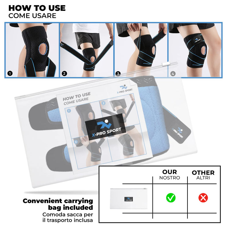 Knee Brace with Side Stabilizers, X-Pro Sport Adjustable Patella Meniscus Cruciate Ligament Support, Professional Breathable Orthopedic Brace for Men and Women - NewNest Australia