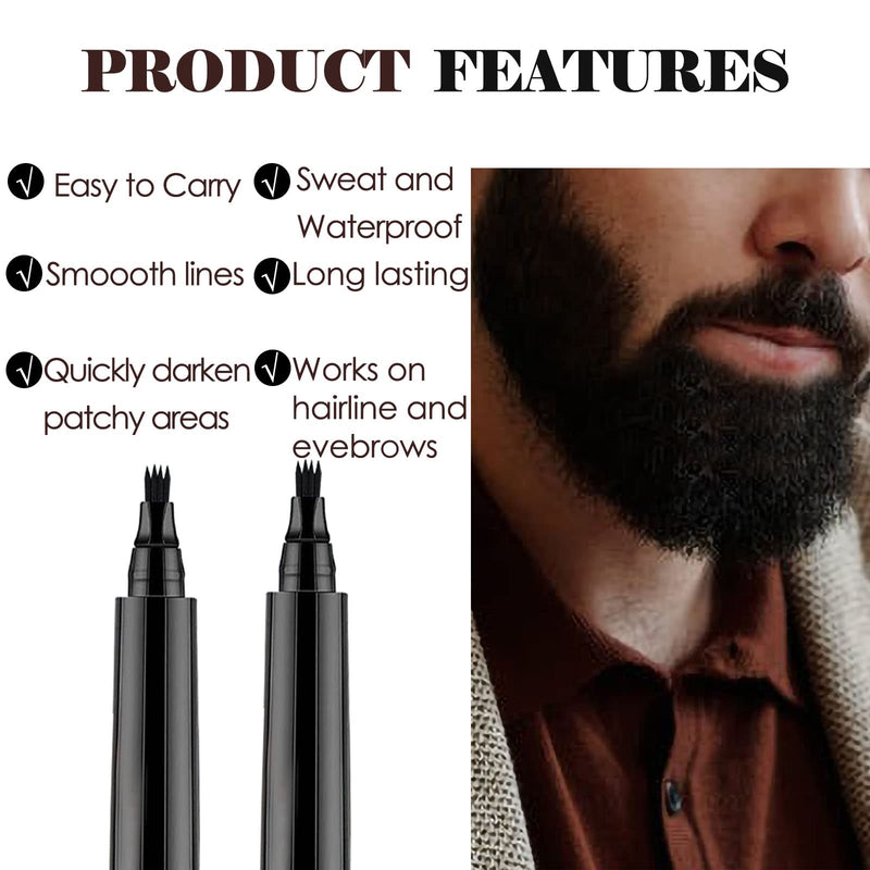 Prreal 2Pcs Black Beard Pen, Natural Beard Filler For men, Waterproof & Sweatproof Beard Pencil, Long-Lasting Beard Filling Pen To Fill, Define & Sharpen Hair, Beard & eyebrow Colour#Black 2 Count (Pack of 1) - NewNest Australia