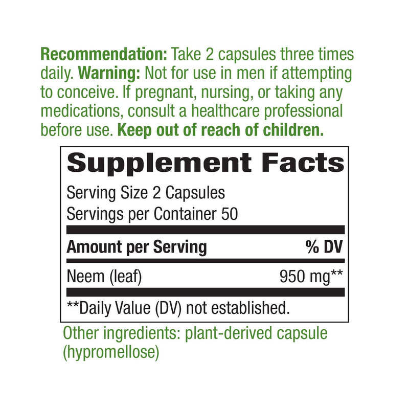 Nature's Way Premium Herbal Neem Leaf 950 mg per serving, 100 Capsules - NewNest Australia