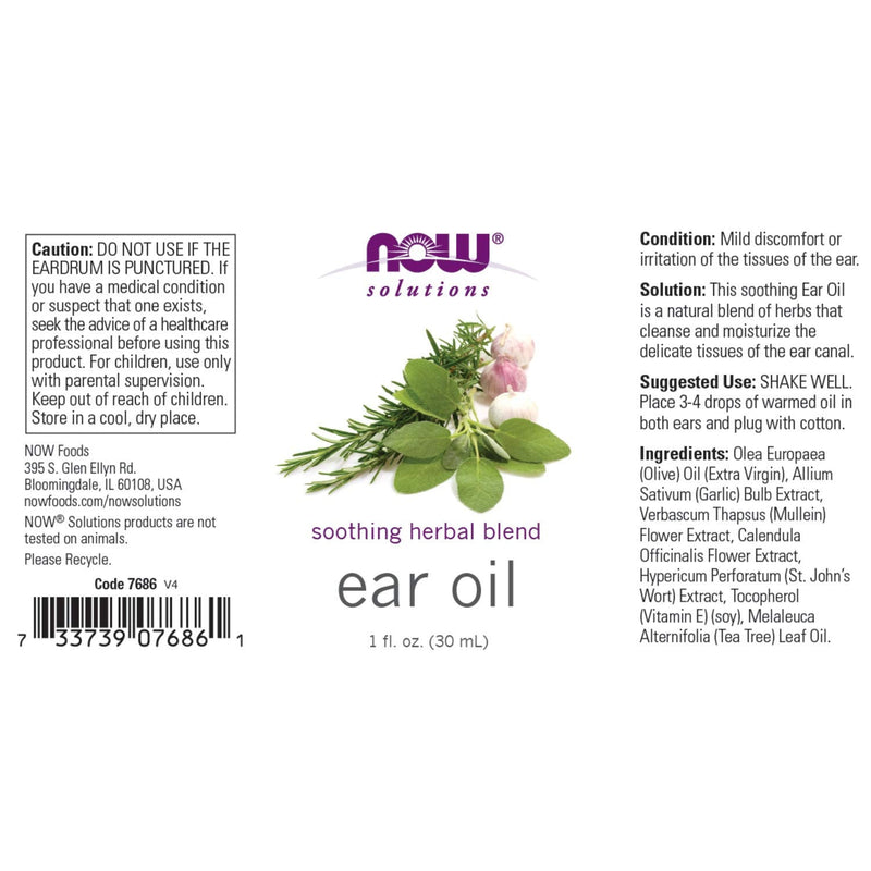 NOW Solutions, Ear Oil, Soothing Herbal Blend, Great on Mild Discomfort or Irritation, 1-Ounce - NewNest Australia