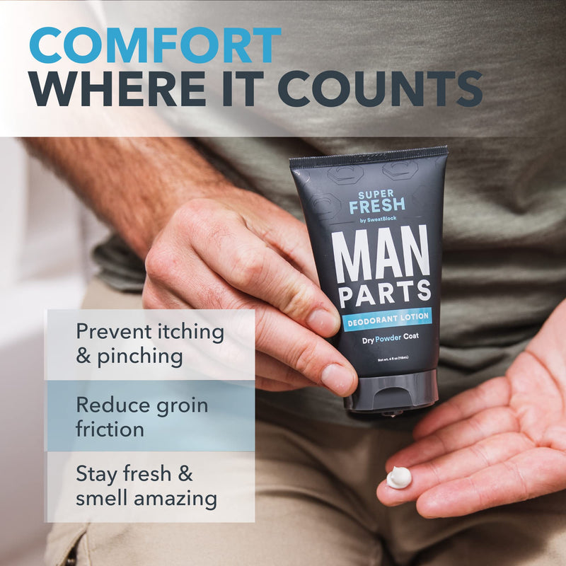Super Fresh Ball Deodorant for Men by SweatBlock | Prevent Sweaty Man Parts & Odor (Balls, Butt and Groin) | Talc-Free | Lotion-to-Powder, No Mess, Quick-Dry Formula | 4 fl oz Tube - NewNest Australia