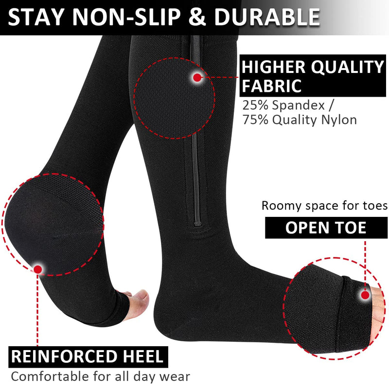 Ailaka Compression Stockings With Zipper, 15-20 Mmhg Class 1 Compression Stockings For Men And Women, Open Toe Support Stockings For Varicose Veins, Edema, Recovery, Pregnant - NewNest Australia