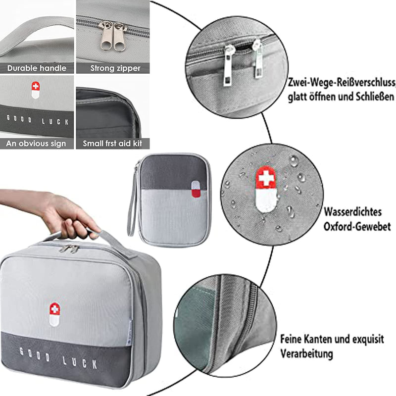 Pack Of 2 Portable Medicine Travel Bag, Medical Bag, Emergency Bag, Empty Medical Emergency Bag, Medication Bag, Waterproof, Double Layer Design, For Home Office Travel (Grey), Gray - NewNest Australia