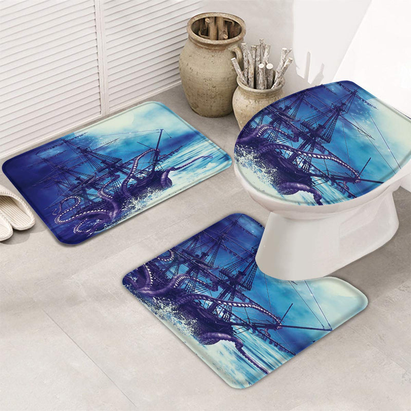 Libaoge Bathroom Mat Sets 3 Piece/Set Rugs Kraken Ocean Giant Octopus Tentacles Mythical Nautical Memory Foam Mat Set Matches Anti-Skid Toilet Seat Cover Bath Mat Lid Cover 20"x31"+16"x18"+16"x20" 20"x31"+16"x18"+16"x20" Lbg6305 - NewNest Australia