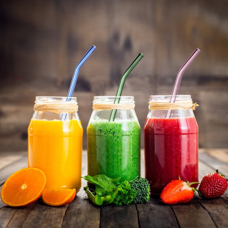 Glass Straws Reusable, 8 Pcs Multicolour Drinking Straw, Bent Glass Drinking Straws with 2 Cleaning Brushes, Eco Friendly Glass Straws for Smoothies Milkshake and Cocktail (19.5cm) - NewNest Australia