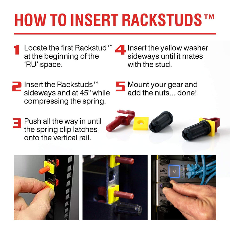 Rackstuds R20 Rack Mount Solution Series II – No More Cage Nuts! The Easiest and Safest Server Rack Solution in 19" Racks with Square Punched Vertical Rails | 20-Pack, Red, 2.2mm/0.086" Version 20 Pack - NewNest Australia