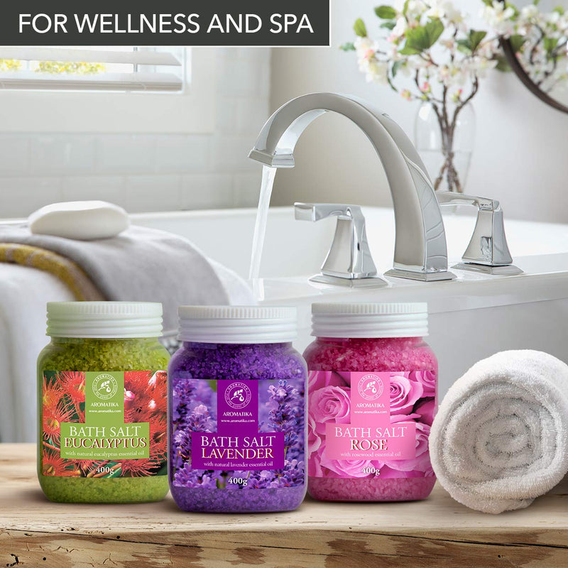 Bath Salts Set 3x400g - Lavender - Rose - Eucalyptus - 100% Natural Essential Oil - Best for Good Sleep - Stress Relief - Bathing - Body Care - Wellness - Beauty - Relaxation - Spa - NewNest Australia