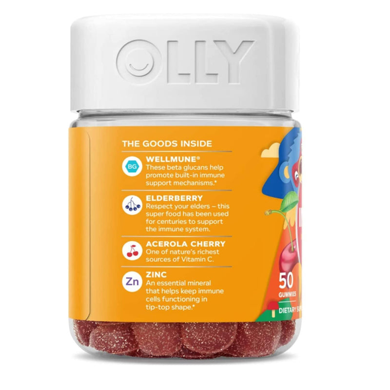 OLLY Kids Immunity Gummy, Immune Support, Wellmune, Elderberry, Vitamin C, Zinc, Kids Chewable Supplement, Cherry - 50 Count - NewNest Australia