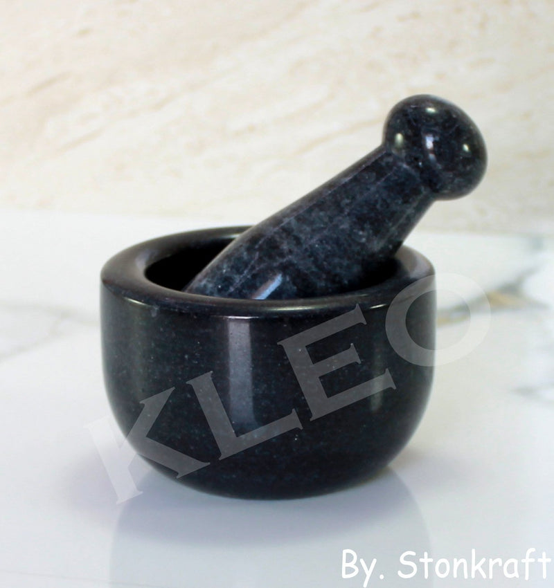 NewNest Australia - KLEO 3" Diameter Black Natural Stone Mortar and Pestle Set Spice, Medicine Pills Grinder Masher - Small Size 