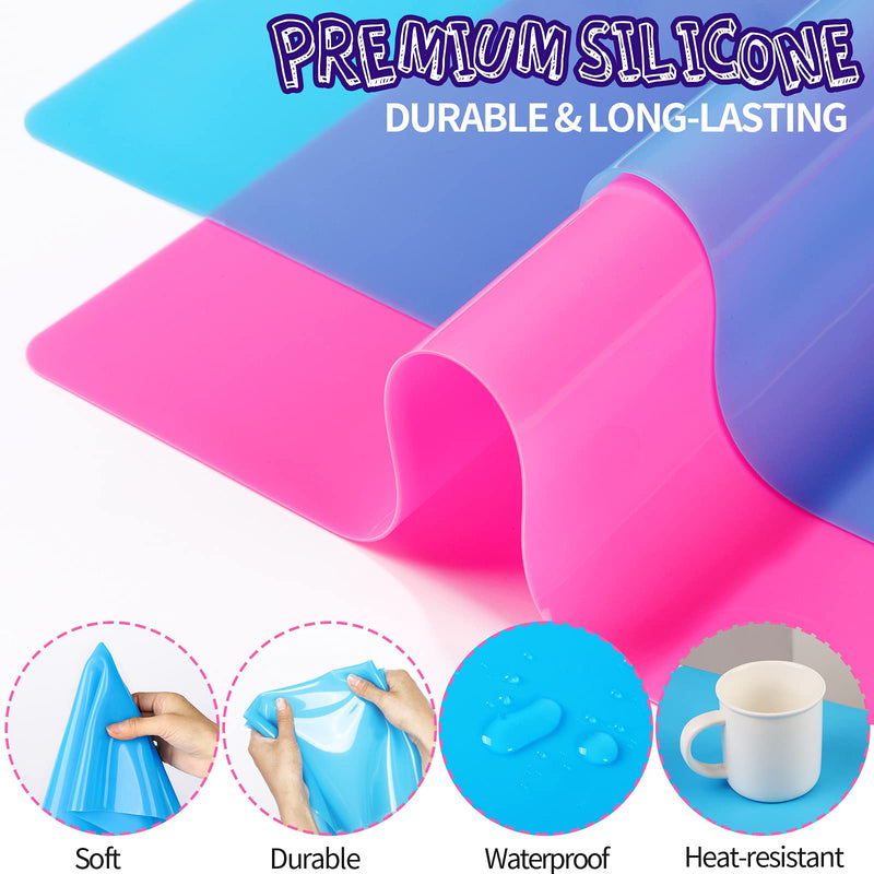 LEOBRO 2 Pack 15.7" x 11.7" Large Silicone Sheet for Crafts Jewelry Casting Mould Mat, Nonstick Silicone Craft Mat, Placemat, Playdoh Mat, Silicone Mats for Epoxy Resin, Polymer Clay, Blue & Rose Red - NewNest Australia
