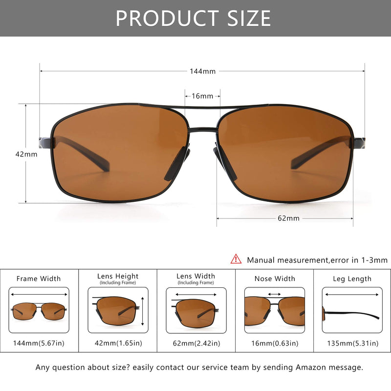 SUNGAIT Ultra Lightweight Rectangular Polarized Sunglasses UV400 Protection Black Frame Brown Lens - NewNest Australia