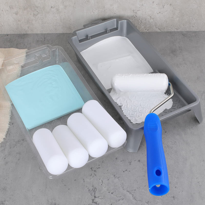 Foam Paint Roller, Mister Rui Small Foam Paint Roller 4 Inch Kit（Mini Paint Roller with Tray, Pack of 8),High Density Foam Brings Finest Finishes on Flat Surfaces - NewNest Australia